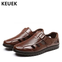 Роскошные Классические летние туфли; мужские сандалии; модные мужские сандалии; пляжная обувь с мягкой подошвой; дышащие кожаные сандалии на плоской подошве; 01B