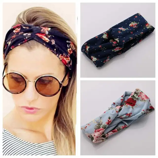 Women Floral Headband Retro Ladies Elastic Hair Bands Turban Twisted Ethnic Head Band Flower