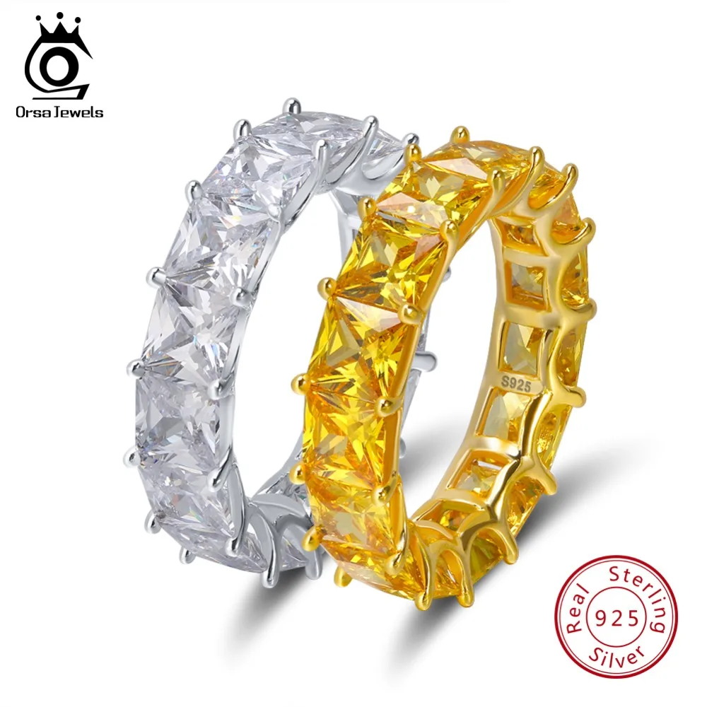 ORSA JEWELS 100% Real 925 Sterling Silver Rings For Women Men Engagement & Wedding Band AAA CZ Trendy Party Jewelry SR48