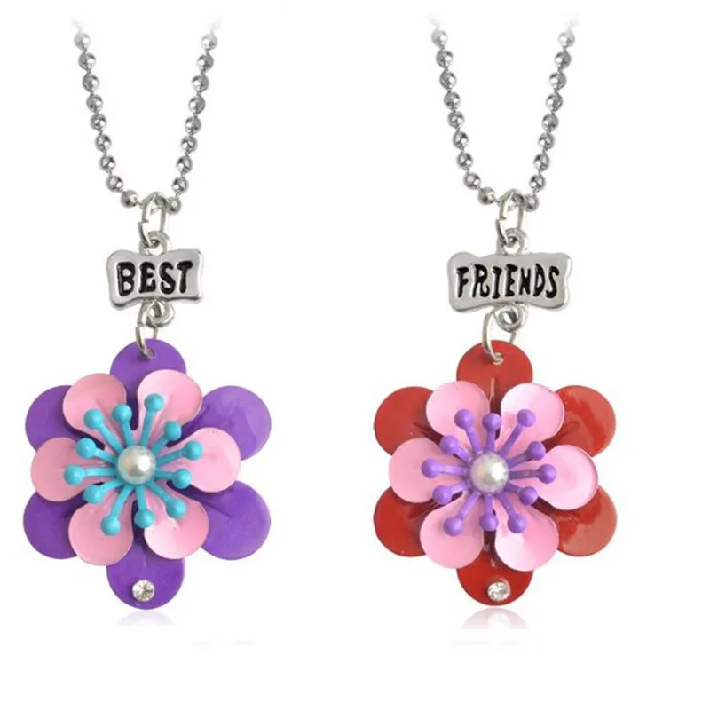 2 pcs/lot Lovely Best Friends Flowers Pendant Necklaces Girls Necklace