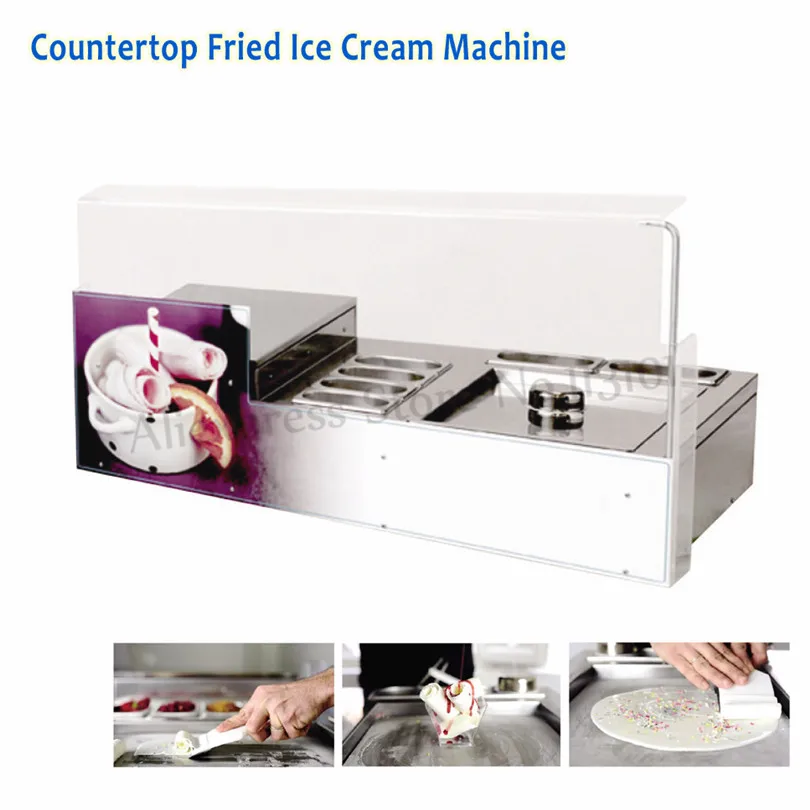 

New Style Desktop Fried Ice Cream Machine Square Pan with 6 Pots Ice Cream Roll Maker Commercial