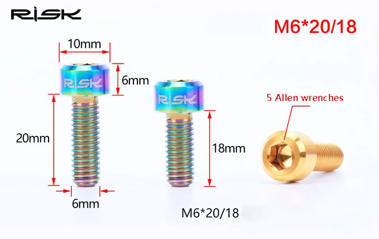 Риск 4 шт./партия титановый сплав M6* 20 мм MTB велосипедные болты Шатунов Аллен голова Горный Дорожный велосипед велосипедный шатун винты M6 x 20 мм