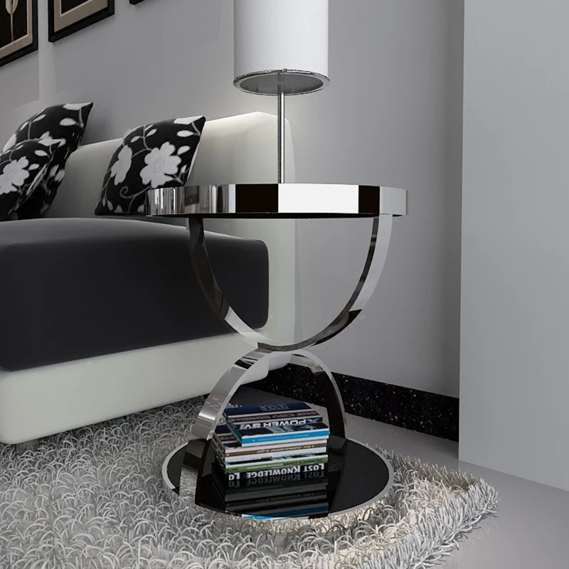 Simple stainless steel gold rounded tea table phone gilded toughened glass sofa corner table side table Simple stainless steel gold rounded tea table phone gilded toughened glass sofa corner table side table