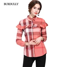 BURDULLY Classic Blusas Mujer De Moda 2017 Womens Tops And Blouses Ruffles Summer Fashion Casual Plaid Patchwork Blouses Shirt