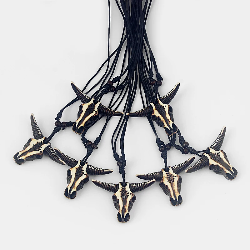 

12pcs Faux Yak Bone Brown Large Cow/Bull Ox Head Skull Pendant Country Western Charm Necklace Cattle Boot Barn