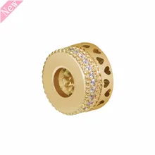 Сияющий 18 К Блестящий золотой прозрачный CZ классический логотип восхищающие сердца разделительные бусины DIY Fit PANDORA Подвески для женщин Изготовление ювелирных изделий SH020