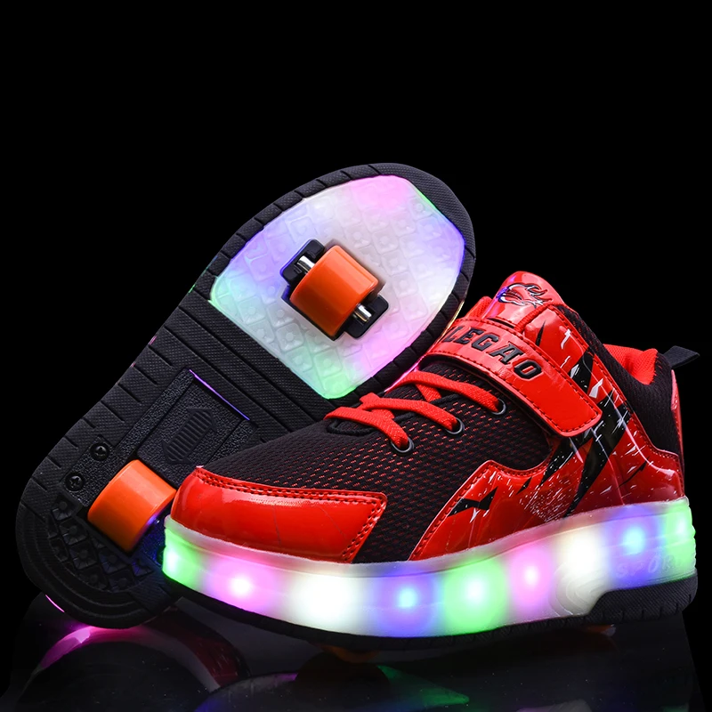 New Boy & Girls Light Roller Shoes With Wheels LED Fashion Kids Flash Sneakers Breathabale Sport Casual For Children Size 29-40