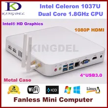 Free shipping Intel Celeron 1037U Fanless Thin Client HTPC Desktop Computer 4GB RAM 500GB HDD 080P USB 3.0 HDMI VGA