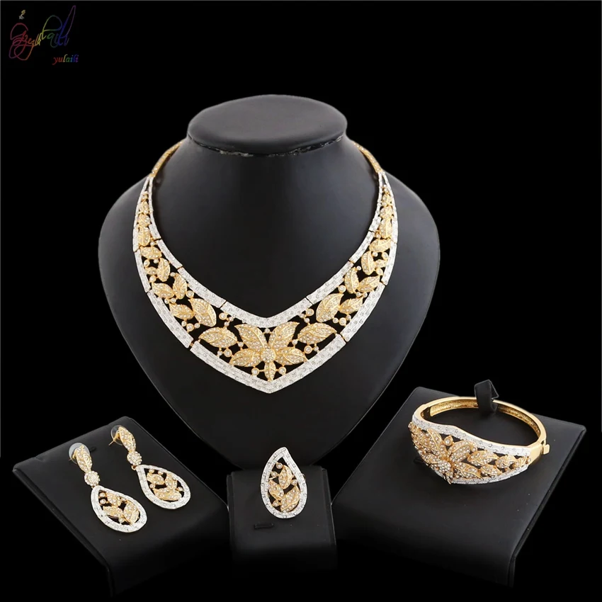 

YULAILI 2018 New Fashion Flower Design Pure Gold Color Jewelry Set Exquisite Nigerian Wedding Bridal Bijoux