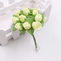 12 - Piece Set of Premium 2cm Silk Rose Bouquet for Wedding Decor and Crafts (Milk white)