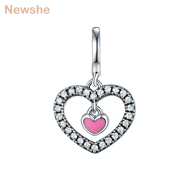 

Newshe Double Heart Shape European Charm Beads For Women Bracelet Necklace DIY Jewelry Making 925 Sterling Silver AAA CZ 1B0064