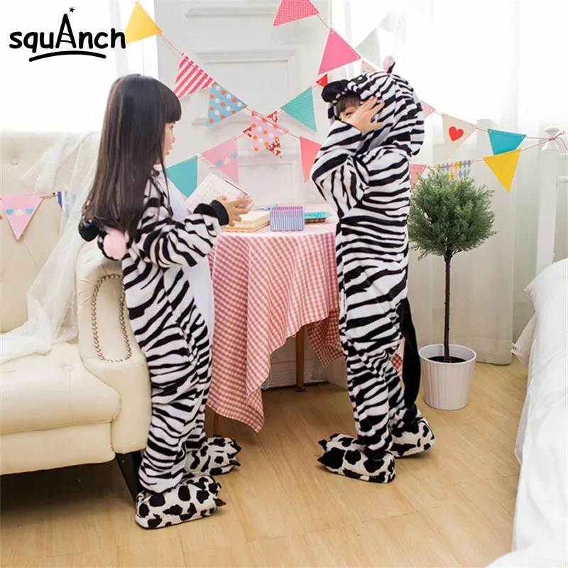 

Kids Onesie Animal Pajamas Cartoon Zebra Jumpsuit Winter Warm Flannel Casual Funny Play Party Suit Children Boys Girls Sleepwear