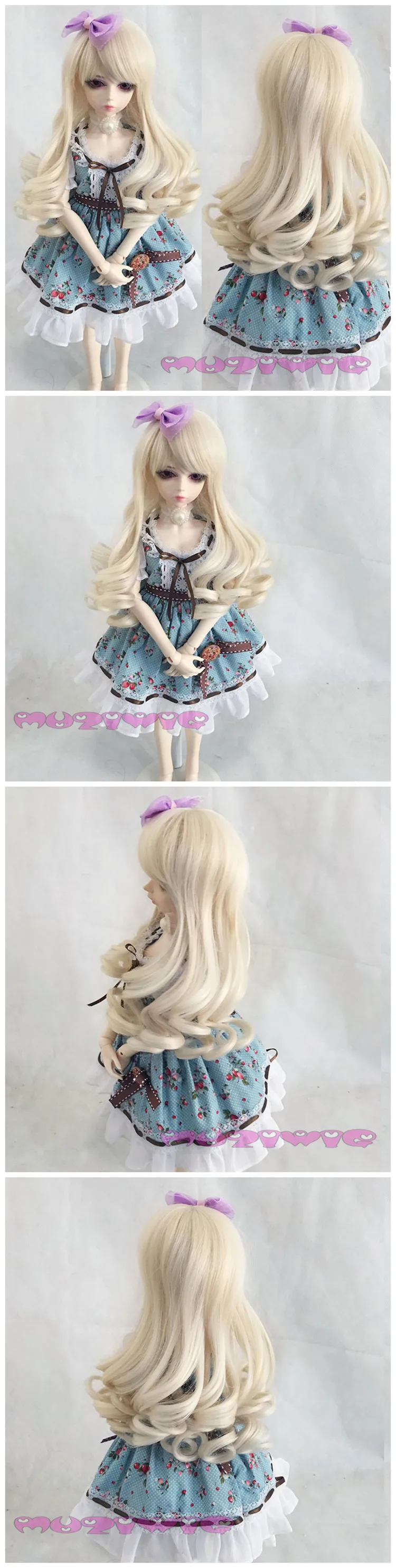 Muziwig синтетический бежевый Джерри длинные вьющиеся кукла парик волос с косой челкой для bjd 1/3 1/4 1/6 1/8 SD парики для кукол аксессуары на продажу
