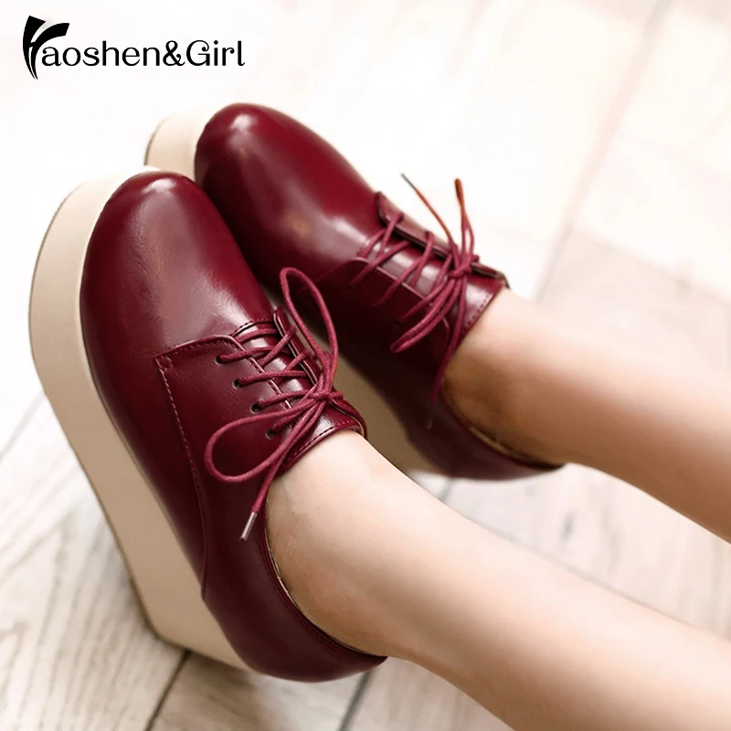 

Haoshen&Girl Spring/Autumn Women Wedges Pumps Wedge heel Platform High heel Ankle Lace Up Casual Leisure shoes Big Size 34-43