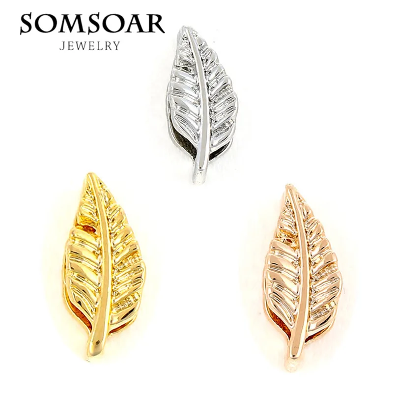 

Somsoar Jewelry Leaves Charm Fit For Leather Wrappable Bracelet 10pcs/lot