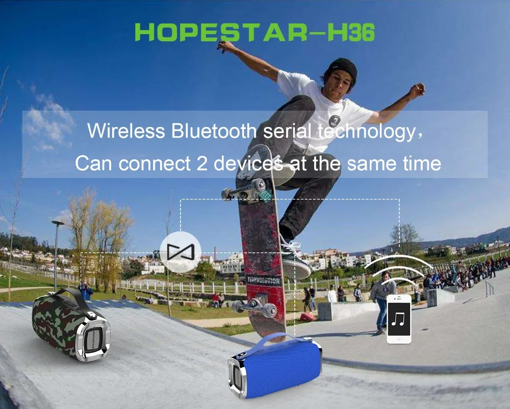 HOPESTAR H36 Мини Bluetooth динамик открытый портативный водонепроницаемый беспроводной маленький громкий динамик HIFI Бас Звук 3D стерео музыка TF