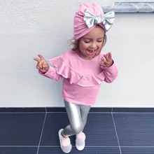 Комплект детской одежды для девочек, топ с длинными рукавами и круглым вырезом+ штаны+ шапочка, комплекты одежды детский осенне-зимний костюм roupas infanti