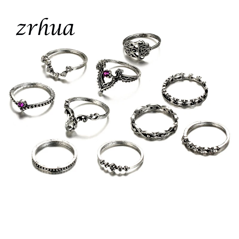 ZRHUA в богемном стиле с покрытием из кольцевой набор Anillos Mujer ювелирные изделия