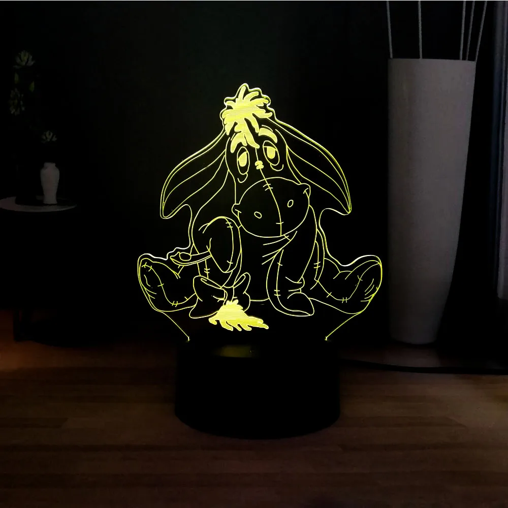 Kawili мультфильм Eeyore 3D иллюзия светодиодный ночник 7 цветов Изменение вспышка светодиодный украшение прикроватная настольная лампа подарок на день рождения