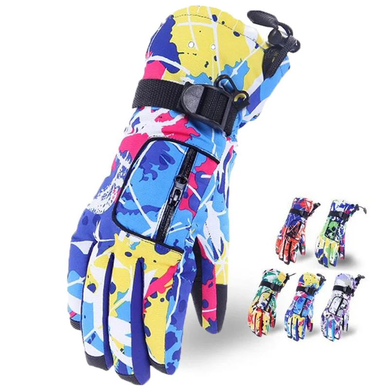 

Winter Warm Waterproof Ski Gloves Anti-slip Thicken Colorful Skiing Snowmobile Snowboarding Snow Heated Gloves For Men Women Boy