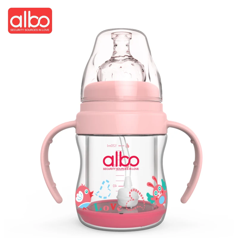 ALBO New Design 120ML Wide Mouth Glass Baby Feeding Bottle Middle Size