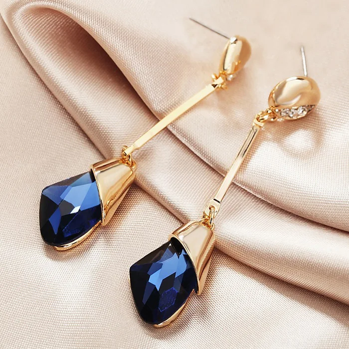 

Fashion Exaggerated Simulated Glass Crystal Large Green Black White Royal Blue Long Earring Women Party Jewelry gold Color