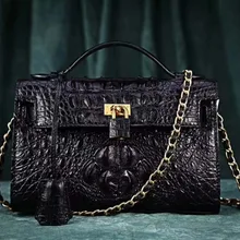 Роскошный качественный натуральная крокодиловая кожа, женская сумка на цепочке, зеленый цвет, Крокодиловая Кожа, женская сумка