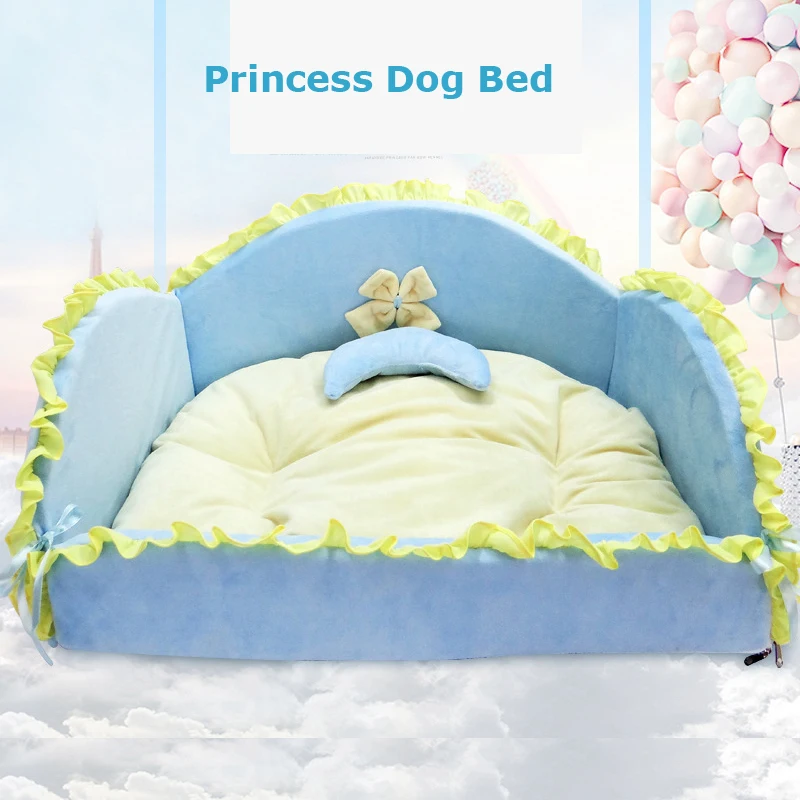 

Luxury Princess Cat Beds Pink Blue Bows Chihuahua Yorkshire Small Little Medium Pet Dog House Warm Soft Puppy Sofa Kennel Goods
