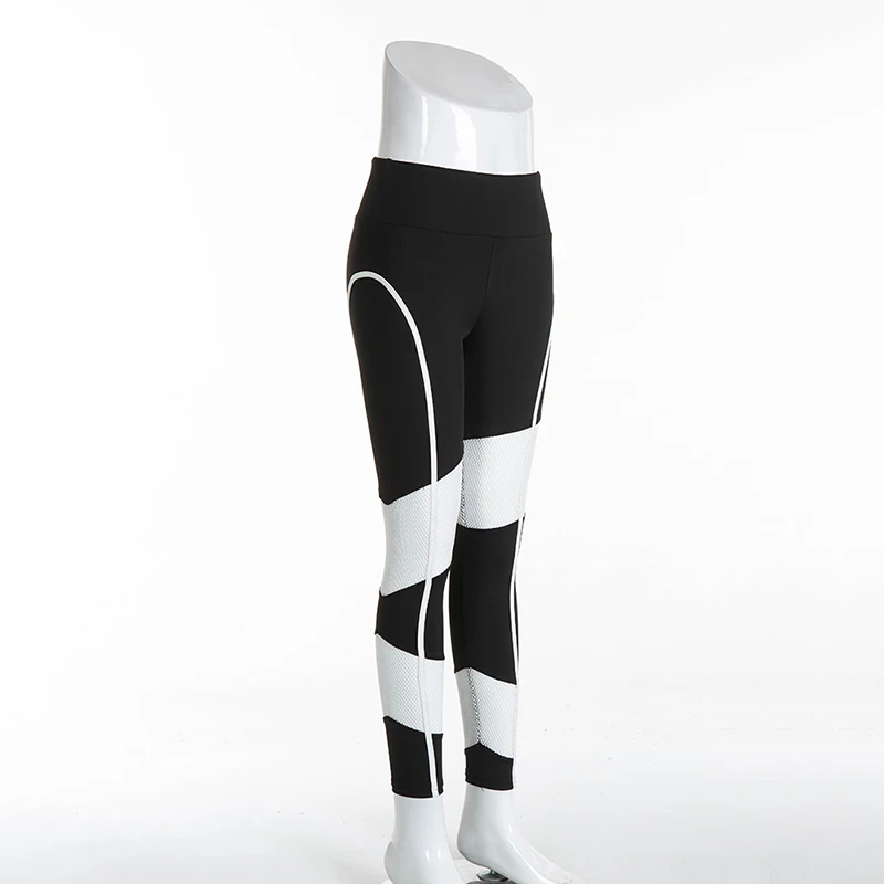 Women Black White Mesh Patchwork Spandex Capris Slim Activewear Pants High Waist Fitness Yogaing Gyms Workout Leggings (12)