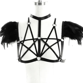 

Body Harness Shoulder Feather Belt For Women Bondage Chest Bra Harness Women Pentagarm Halloween Club Party Dance Festival Rave