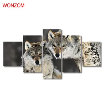 

WONZOM Wolf Canvas Paintings 5Pcs Wall Art HD Eagle Posters Modern Animal Wall Pictures For Home Decor 2017 Cuadros Abstractos