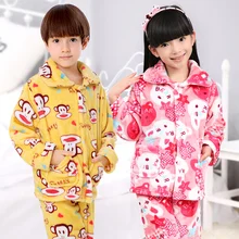 Kiqoo 2016 Hiver Flanelle 2 pcs Set pour Filles Garçons Pyjamas En Molleton Corail Enfants Pyjamas Ensembles 3-13 T Enfants Vêtements De Nuit/Homewear