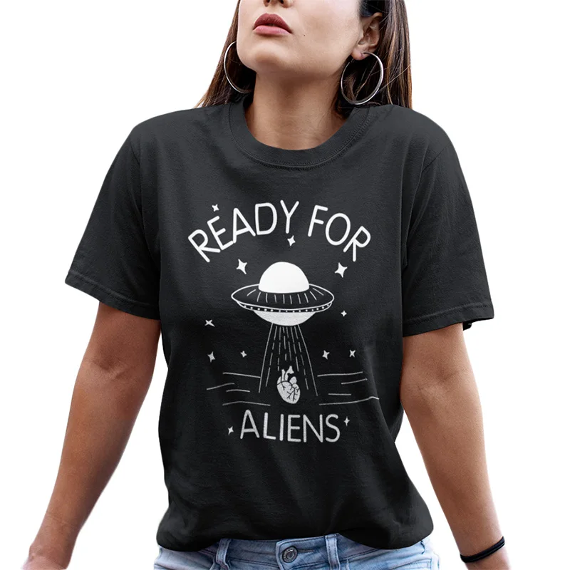 الغريبة T قميص مضحك النساء الصيف الجدة طباعة س الرقبة قصيرة الأكمام قمم قمزة الإناث 100% القطن الفتيات UFO التي شيرت