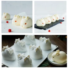 Шесть кроликов белый мусс модель силиконовая, украшение выпечки модель