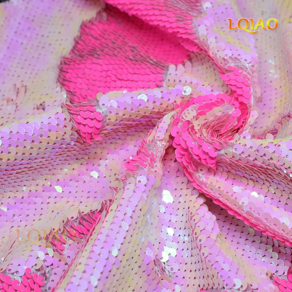

125*45CM Neon Pink/White and Gold/Rainbow Reversible Embroidered Mermaid Sequin Fabric For Dresses/Photo Backdrop Wedding Decor