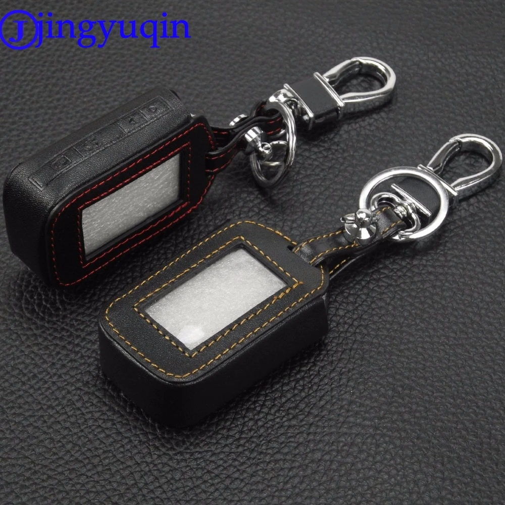 

jingyuqin 4 Buttons Remote Leather Key Cover Case Key Chain For Starline E60 E61 E62 E90 E91 2 Way Car Alarm System Remote