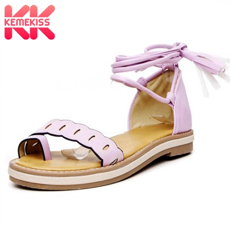 

KemeKiss Size 30-47 Sexy Women Bohemia Flats Sandals Cross Strap Gladiator Flats Sandals Summer Party Club Shoes Women Sandals