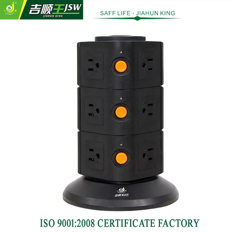 3 Floor US Vertical Power Socket Individual Switch Power Strip 12 Outlets MAX 2500W with