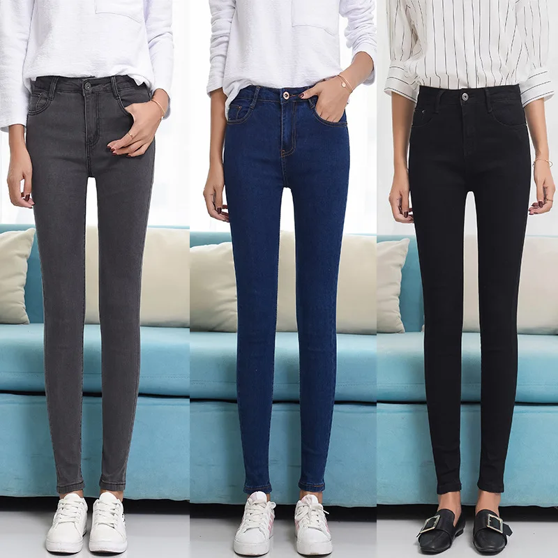 

New High Elastic Waist Skinny Jeans 2019 Fashion Spring Summer Vintage Stretch Ankle Length Pencil Pants Plus Size