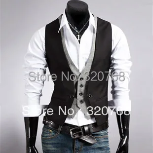 Мужская мода костюм жилет Повседневный Топ Тонкий и Fit роскошный бизнес платье жилет для мужчин 3 кнопки черный/коричневый