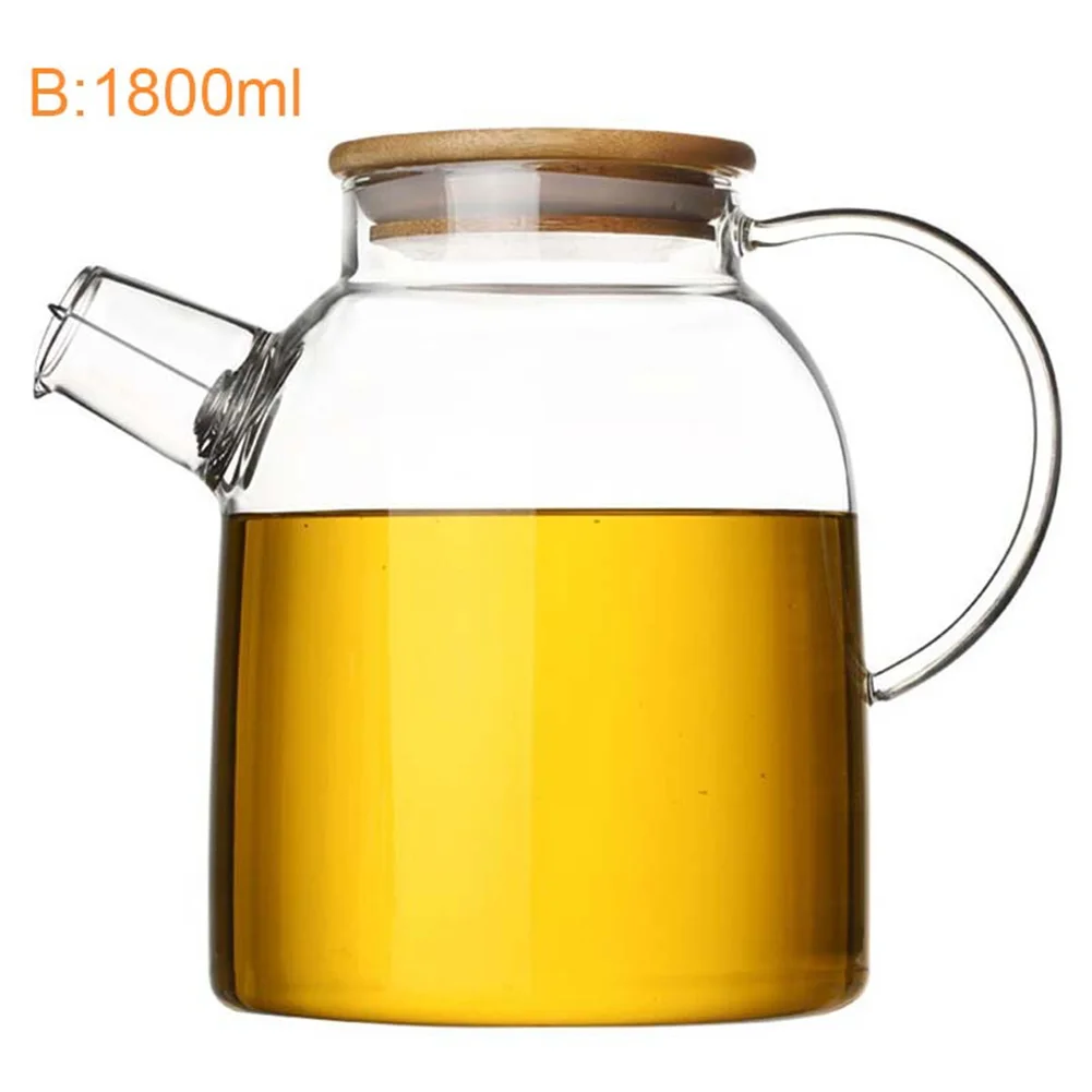 1000ml/1800ml Large Capacity Drinkware Glass Teapot Flower Tea Pot Kettle With Bamboo Lid Water Tea Pot High Quality