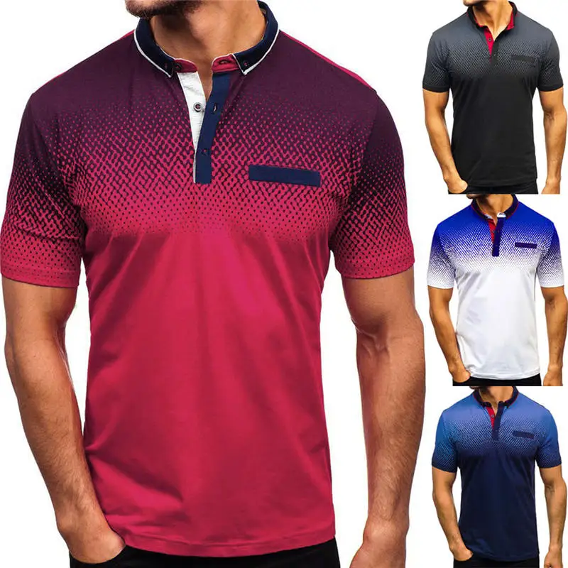 

Fashion Handsome Shirt Men's Gradient Stripe Splicing Pattern Casual Fashion Lapel Short Sleeve 3D Print streetwear Male Shirt