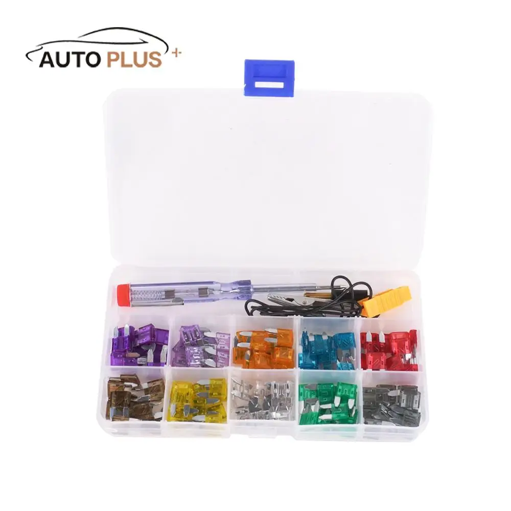 

100pcs Mini Car Fuse Kit Color Coded for Ten Amps Fuses with Alligator Clip Electric Tester Tweezer Fuse Puller