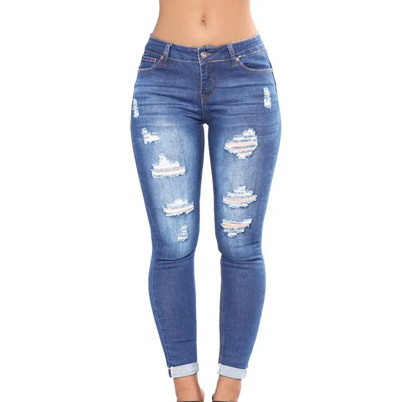 CALOFE Новое поступление Женские повседневные джинсы с высокой талией, карманами и пуговицами, рваные джинсы на молнии, хлопковые узкие джинсы-карандаш