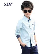 Детская одежда; весенне-осенние хлопковые блузки для мальчиков; Детская рубашка с длинными рукавами для мальчиков; детская модная рубашка; От 5 до 15 лет с отложным воротником