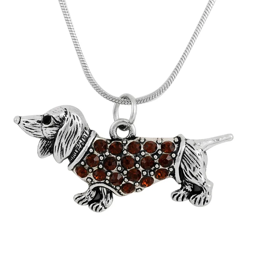 Моя форма дропшиппинг такса Weenie собака породы коричневый кристалл кулон посеребренное ожерелье ювелирные изделия - Окраска металла: Orange Crystal