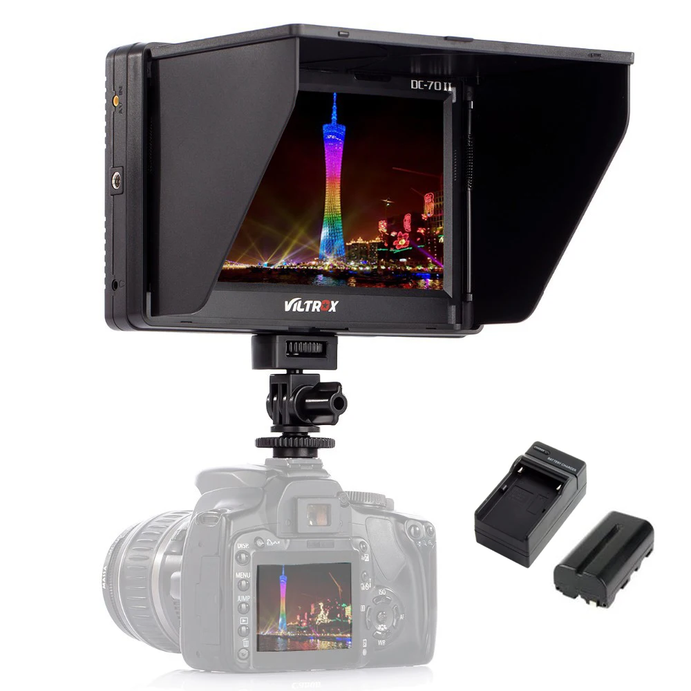 Viltrox 7'' DC-70II Clip-on HD LCD HDMI AV Input 4K Camera Video Monitor Display+Battery+Charger for Canon Nikon DSLR BMPCC Viltrox 7'' DC-70II Clip-on HD LCD HDMI AV Input 4K Camera Video Monitor Display+Battery+Charger for Canon Nikon DSLR BMPCC