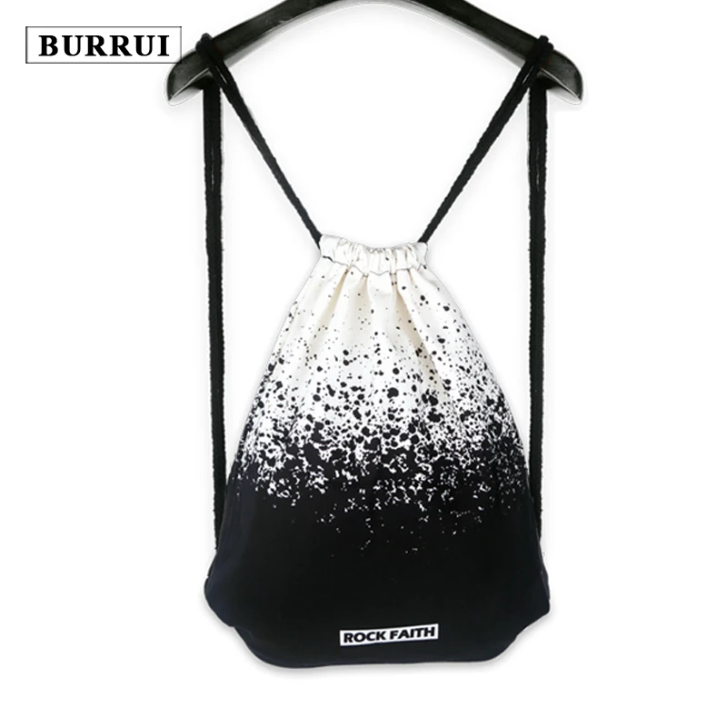 

BURRUI Black White Gradient Backpack Female Original Design Drawstring Bag Canvas Backpacks Fashion Travel Softback Bags