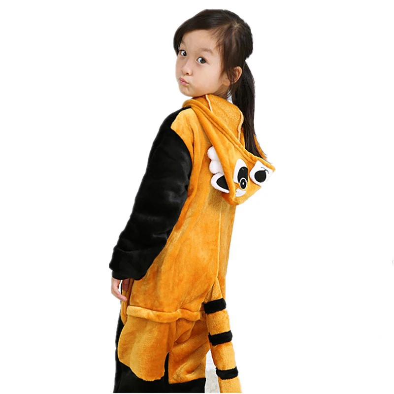 Children Brown Raccoon Kigurumi Soft Onesies Cartoon Flannel Pajamas Baby One piece Kid Sleepwear Cosplay For Halloween Jumpsuit (2)