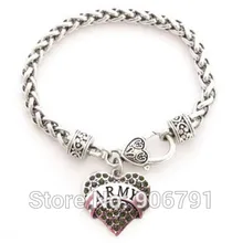 Армейский браслет на крючке с зеленым хрустальным сердцем